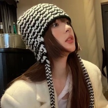 韩国个性手工编织拼色毛线帽女秋冬保暖护耳包头雷锋帽飞行员冷帽