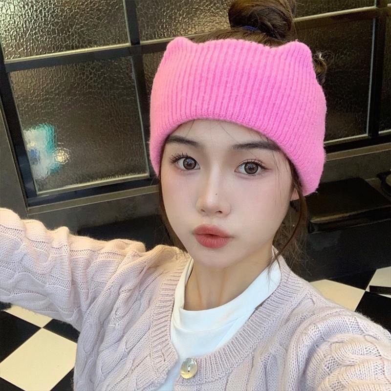 Korean Style Popular Net Red Wide-Edged Headband Sports Headgear Four Seasons Taobao Demon Sweet Cute Cat Ears Knitted Hair Band for Women