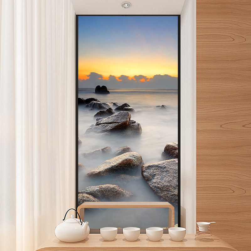 竖图风景贴画门贴玄关过道背景墙装饰画自粘大幅整张墙纸外贸出口