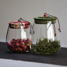 花布盖茶叶罐玻璃储物罐密封罐家用透明花茶罐干果零食罐大小号无
