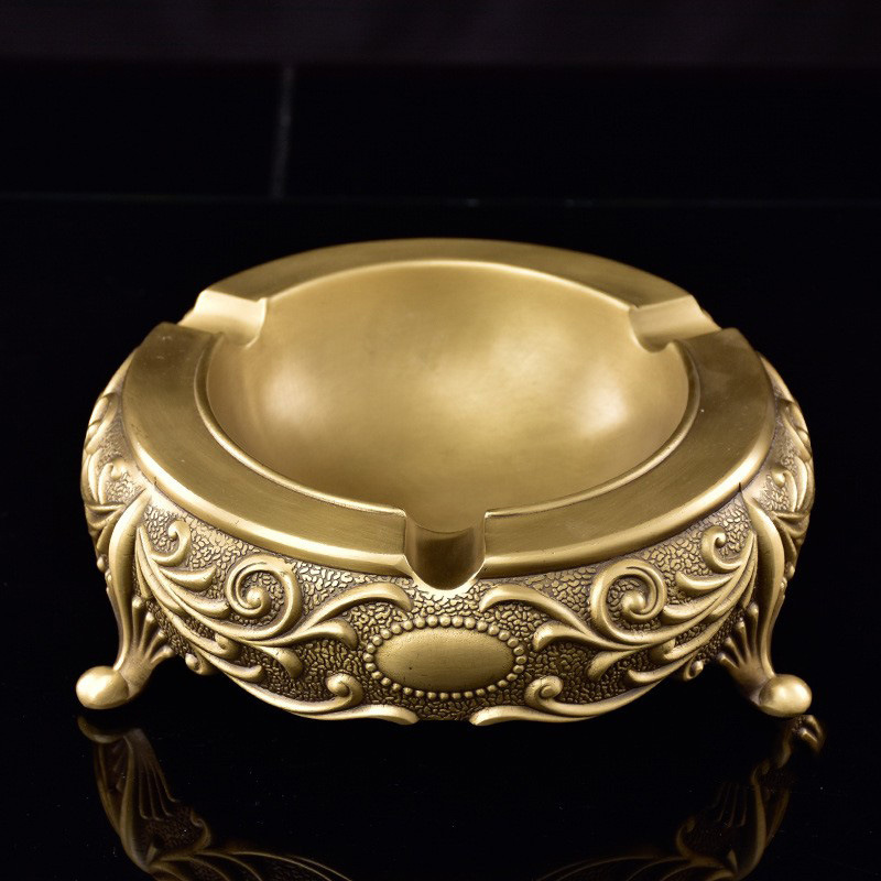 御美创意纯铜烟灰缸大号带盖简约家用客厅办公室中式山水烟缸摆件