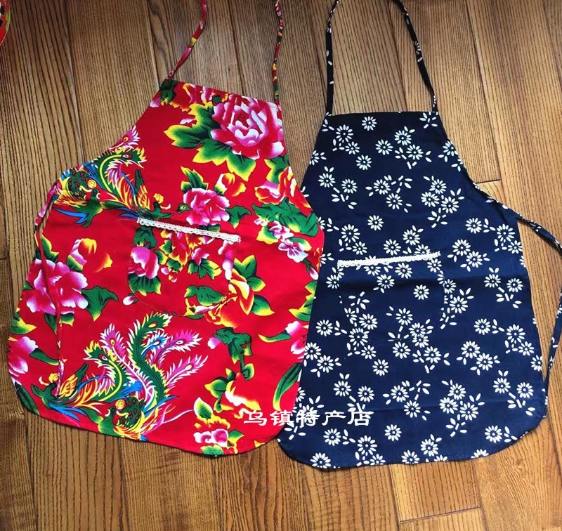 儿童东北大花布围裙特色餐厅农家乐工作服围男女厨房半身围腰