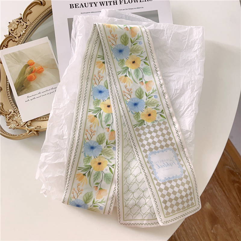 Pastoral Flower High-Grade Long Silk Scarf All-Match Hand Gift Ribbon Super Fairy Tie Hair Band High-Grade Tie Bag Ribbon