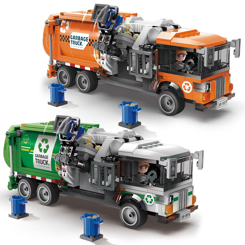 星堡兼容乐高城市交通儿童拼装积木环卫车垃圾运输车拼插玩具代发
