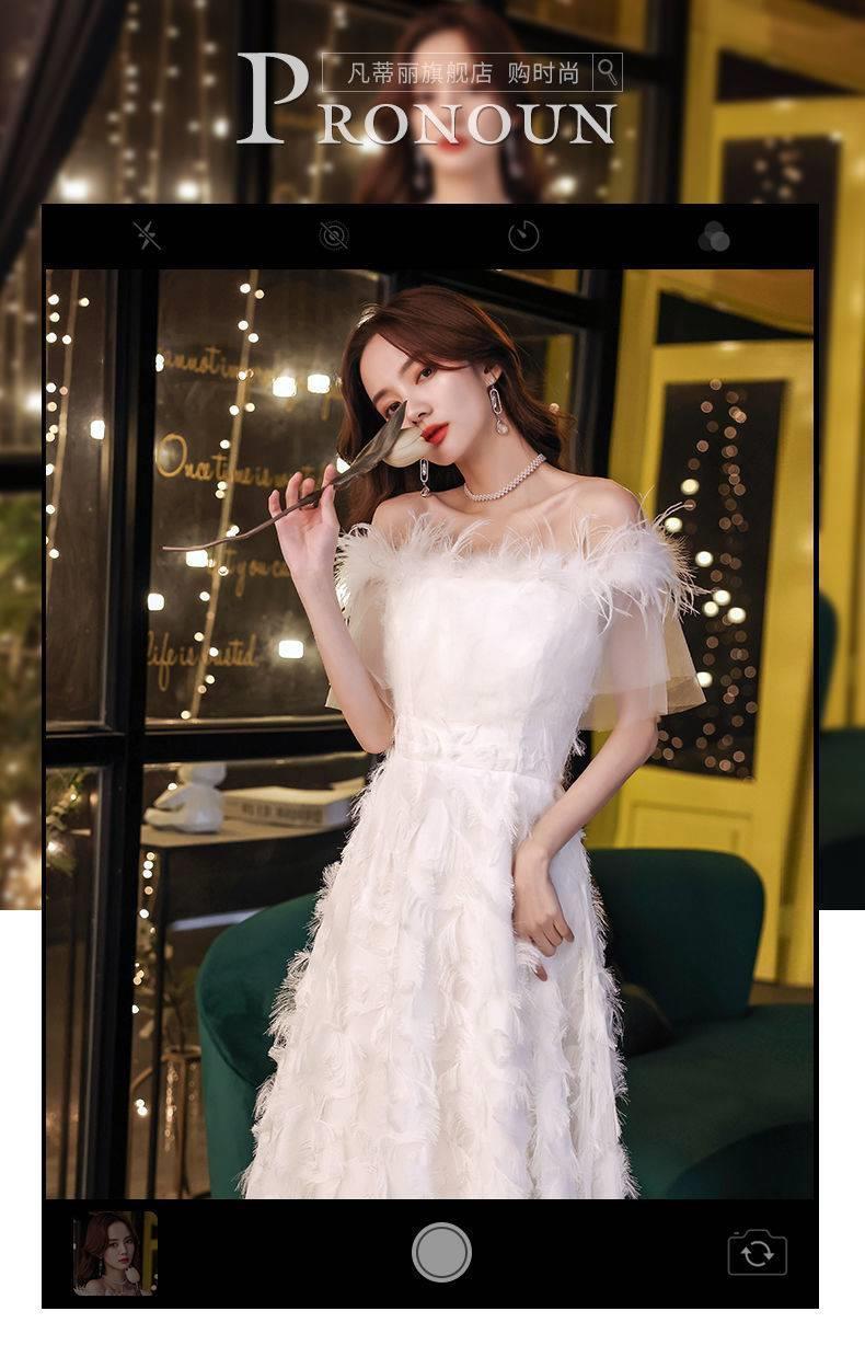 小晚礼服裙女新款白色气质伴娘姐妹仙气派对生日宴会连衣裙一字肩
