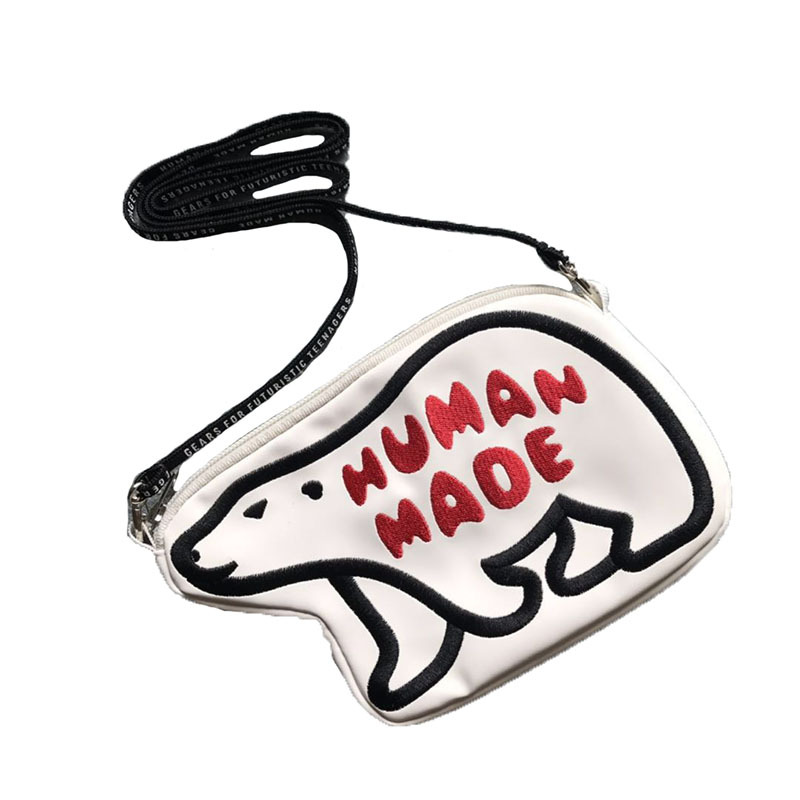 一件代发human made北极熊刺绣皮质单肩斜挎包零钱手机包日潮