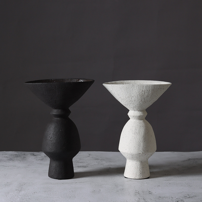 现代新中式做旧仿陶麻点陶瓷花瓶花插摆件家居样板房软装饰品用品