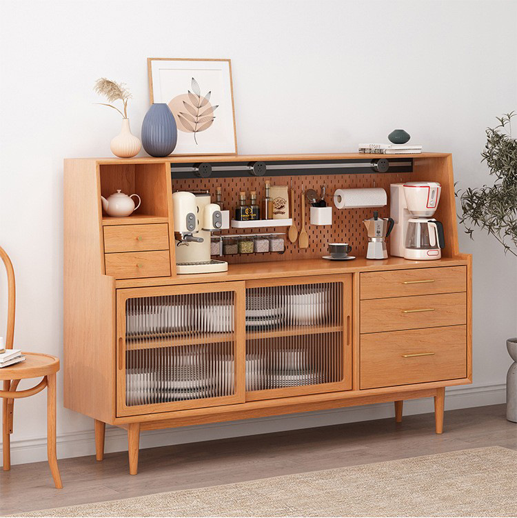 北欧实木洞洞板餐边柜家用餐厅边柜收纳柜日式客厅茶水柜储物柜