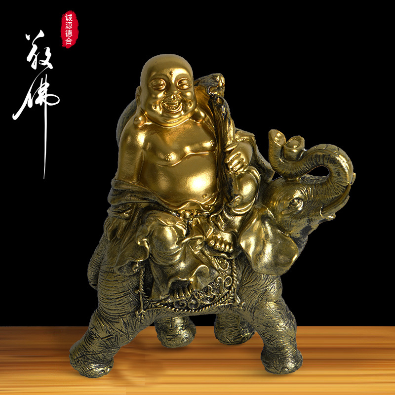 中式佛堂弥勒佛大象雕塑佛教佛像神像摆件家用树脂工艺品跨境现货