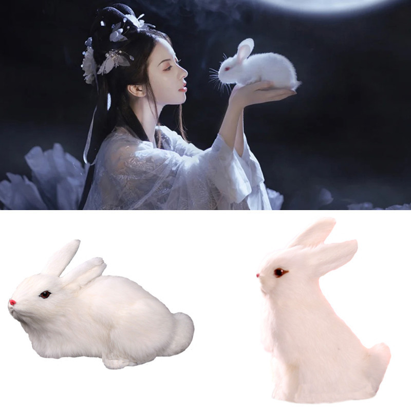 古风汉服摄影绝美神明少女日式写真主题玉兔装饰小白兔子拍照道具
