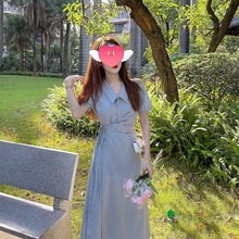 新款法式初恋甜美长裙设计裙子polo蓝色连衣裙女夏季5961