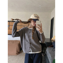 2025冬季原宿街头多巴胺百搭韩系新款简约小花朵刺绣软糯毛衣开衫