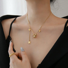 法式设计冷淡风钢珠卡通五角星钛钢项链女18k金色轻奢锁骨链饰品