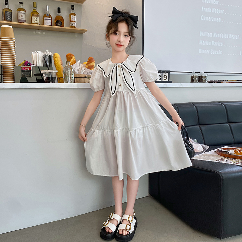 女童夏季连衣裙2024新款洋气女大童夏装学院风棉布裙儿童公主裙子