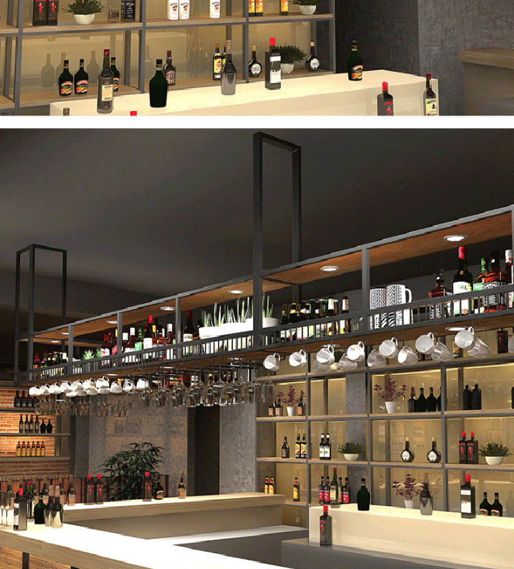 美式工业风悬挂吊柜酒柜铁艺酒架餐厅壁挂高脚杯酒吧清吧吧台吊架