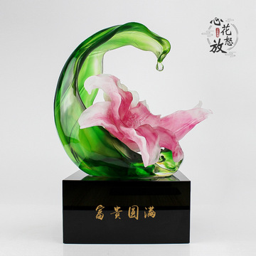 粉烧琉璃百合花摆件客厅办公室桌面装饰工艺品新婚乔迁新居送礼