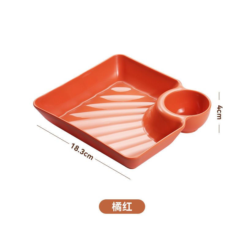 Japanese Dumpling Plate with Vinegar Dish Dumpling Plate Plate Household Creative Square Dim Sum Plate Dumpling Plate Sauce Dipping Plate