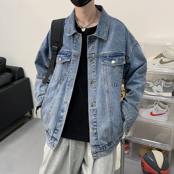 牛仔外套男秋季高街潮牌休闲夹克港风帅气宽松学生休闲工装上衣服