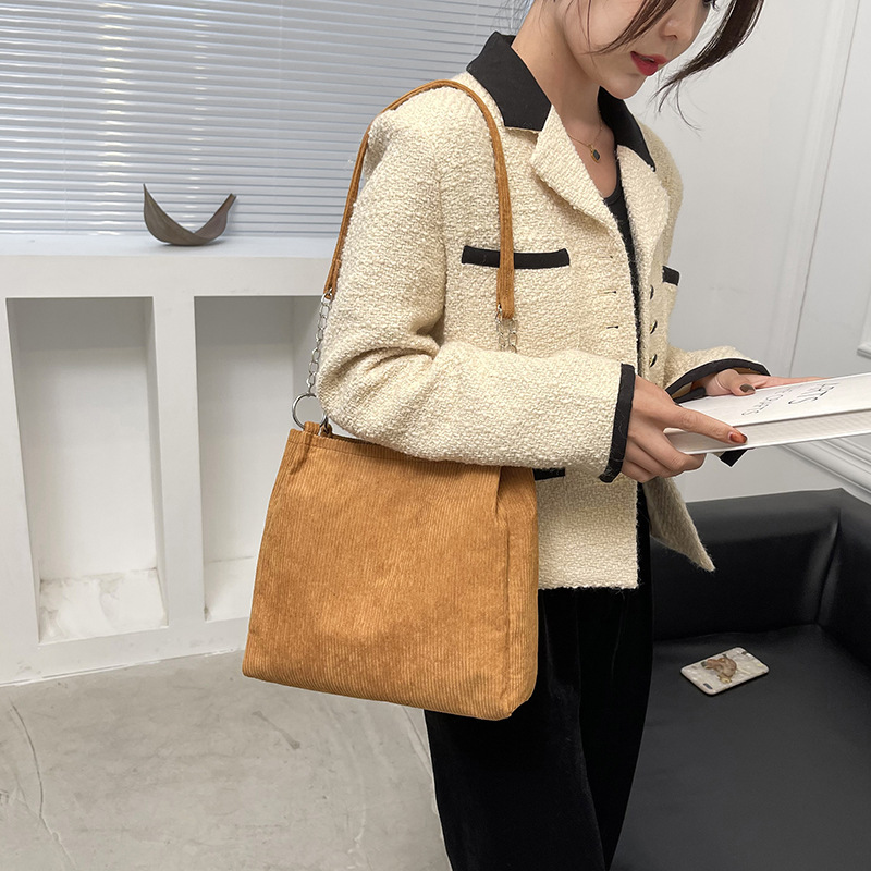 Autumn and Winter Solid Color Casual Big Bag 2021 New Fashion Women's Bag Winter Portable Western Style Shoulder Bucket Bag