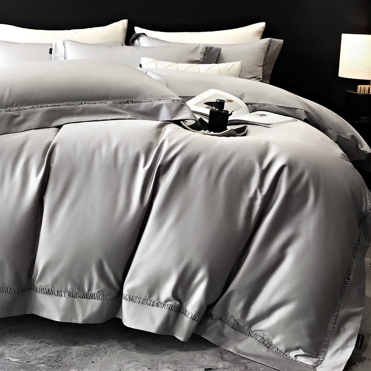 100支长绒棉镂空花边简约纯色四件套纯棉全棉被套床单轻奢高档春