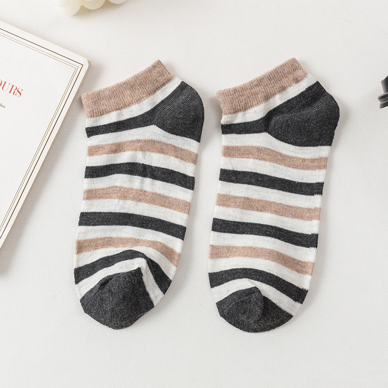 [Classic Horizontal Bar Men's Socks] Spring and Summer Low Cut Short Tube Ankle Socks Men's Socks Wholesale Internet Celebrity Stall One Piece Dropshipping