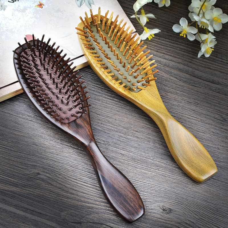 头部经络按摩梳防静电家用气囊卷发梳脱发男女气垫板黑绿檀木梳子