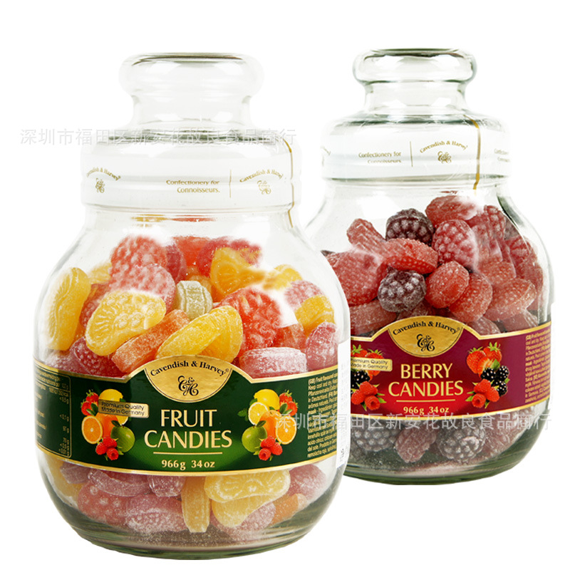 进口糖果 批发德国嘉云糖礼盒装玻璃瓶分享装礼盒糖966g 6罐一箱