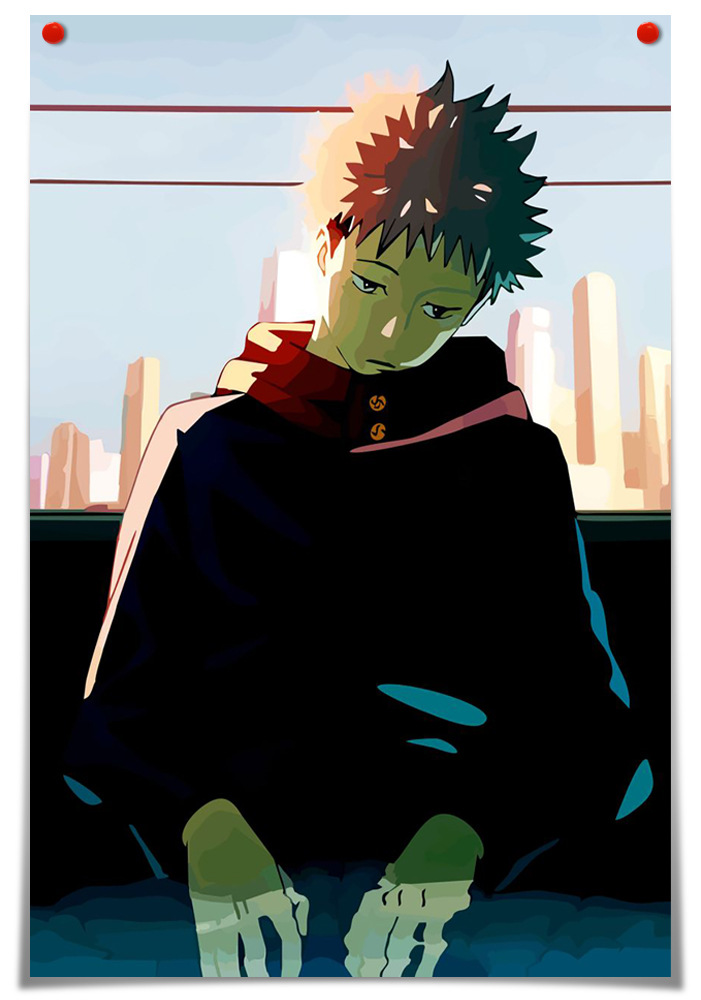 跨境代发wish,lazada咒术回战虎杖悠仁图片帆布画装饰油画水彩