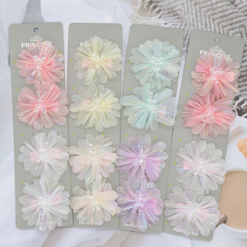 Cross-Border New Arrival Net Yarn Flowers Children Barrettes Infant Colorful Rabbit Bear Barrettes Baby Does Not Hurt Hairpin