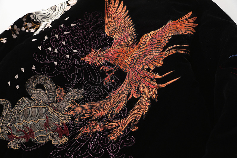 横须贺重工刺绣男士棉衣四神兽龙朱雀绣花棉服外套个性中国风复古