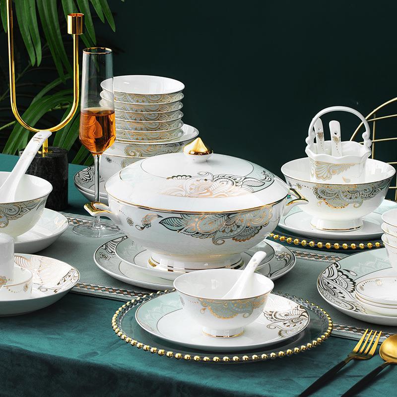 碗碟陶瓷套装家用新中式轻奢创意景德镇骨瓷陶瓷套装礼品工厂批发