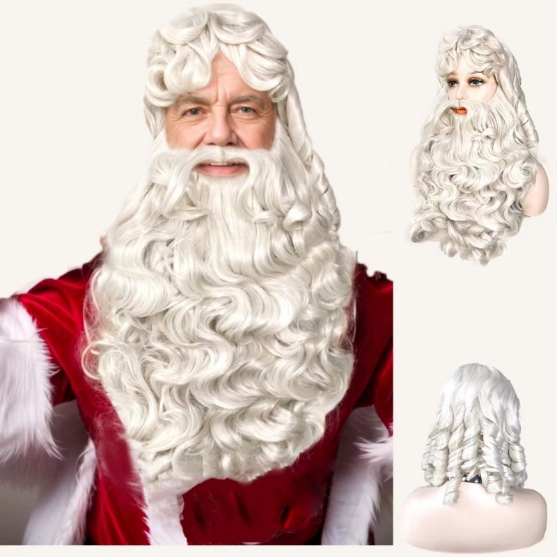 Christmas Old Man's Beard Full Set High White Old Man's Beard Christmas Wig Long Curly Beard Christmas Party Supplies