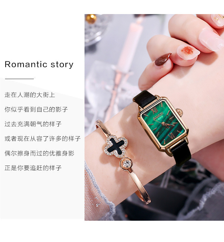 kaloxi潮流韩版女士手表石英机芯简约气质复古学生小绿方盘防水表