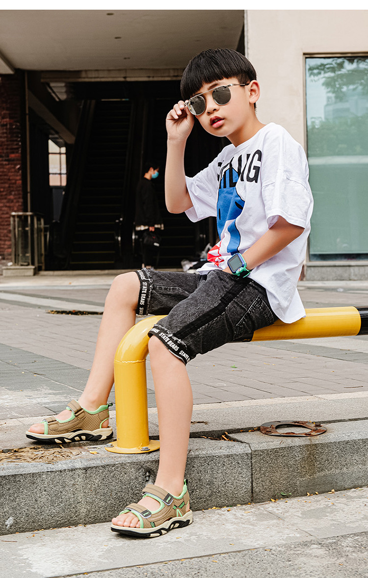 小学生儿童男童凉鞋运动鞋魔术贴男孩露趾沙滩鞋中小童夏天休闲鞋