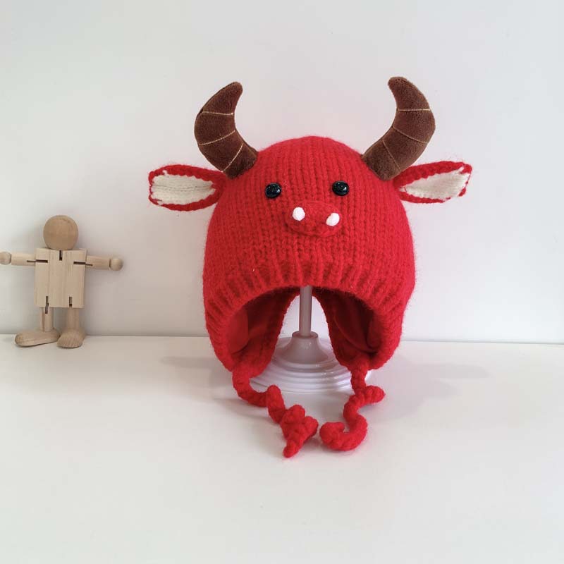 婴儿手工帽子秋冬款保暖可爱牛角宝宝毛线帽冬天韩版秋季女童潮