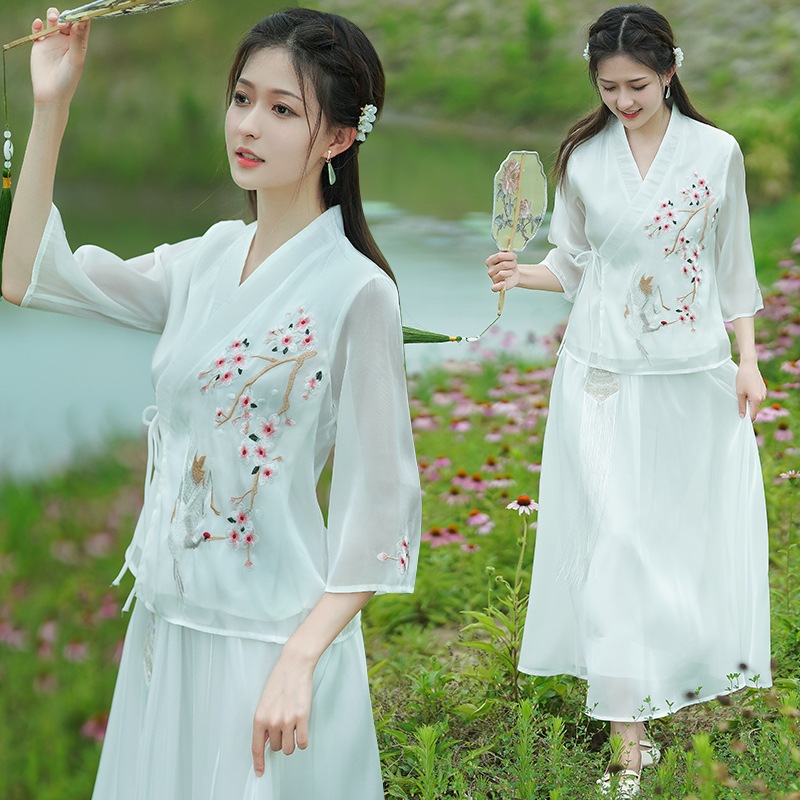 改良中国风汉元素汉服裹胸连衣裙女印花复古温柔日常仙女古装夏季