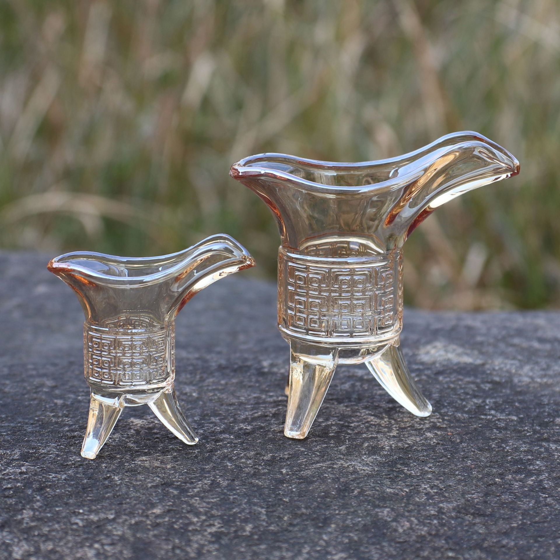 中式古典玻璃帝王杯仿古爵杯复古雕花小酒杯家用白酒杯分酒器批发