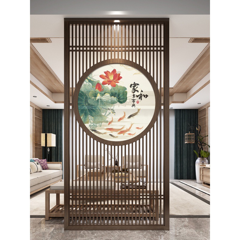 实木新中式屏风隔断柜客厅入户玄关卧室遮挡门家用雕花格栅栏屏障