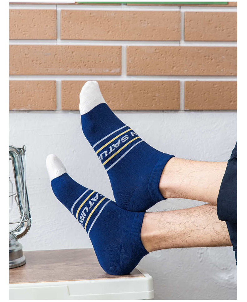 船袜男春夏新款短筒棉袜子男士蓝白条纹刺绣低帮运动潮牌男袜批发