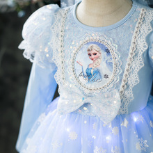 可发光的裙子艾莎公主新款正版爱莎公主裙冰雪奇缘长袖女童裙童装
