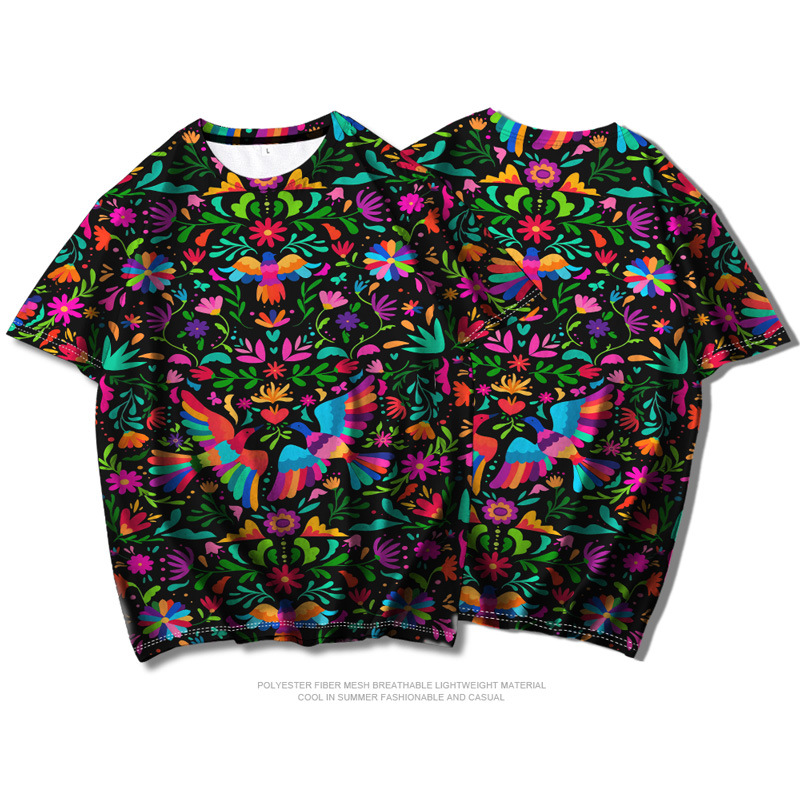 2021夏季欧美新款小鸟图案 3d数码印花男女式时尚短袖t恤潮流