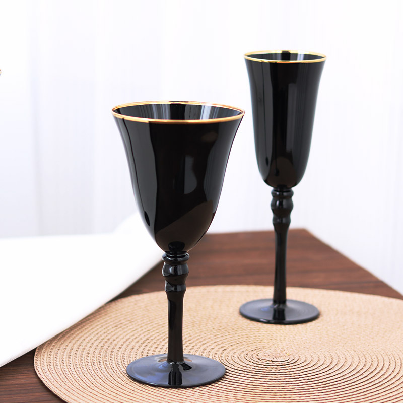 Creative Black Wine Glass Golden Edge Wine Glass Champagne Glass Model Room Wine Set Soft Outfit Decoration Glass Cup