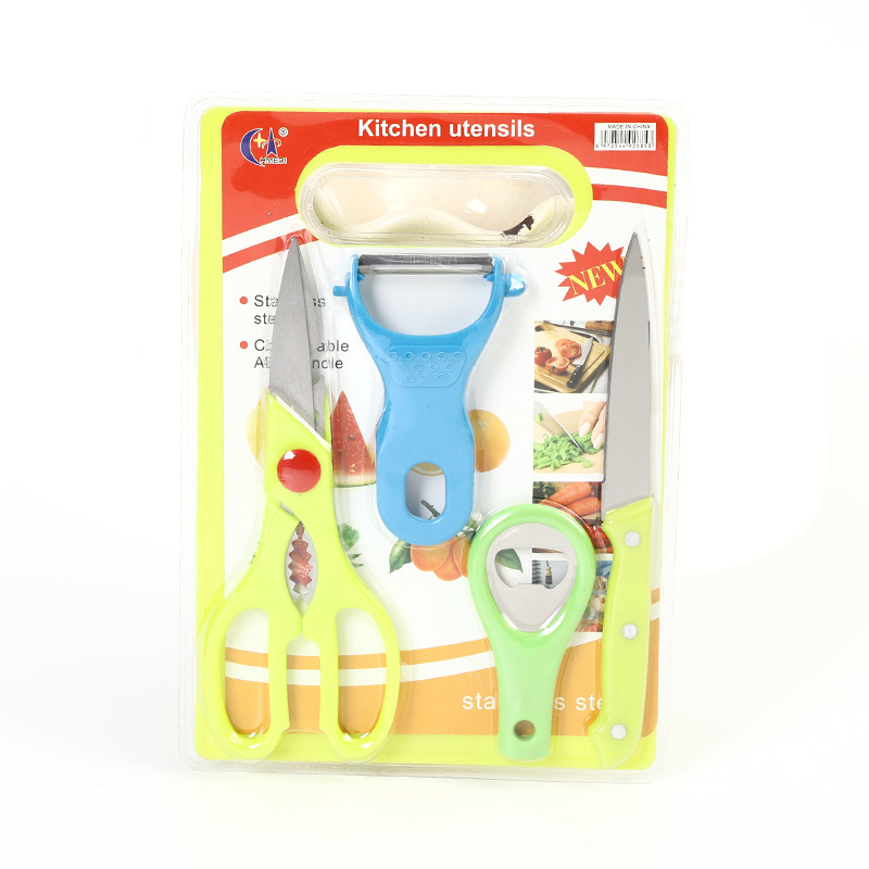 Scissors Fruit Knife 221 A- 5PC Knife Five-Piece Set Scissors Fruit Knife Plastic Cutting Board Household Gadget Set