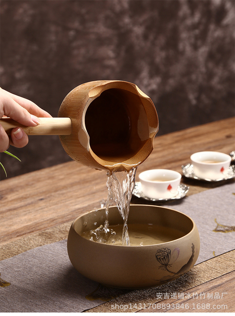 大竹节水勺 竹舀水瓢 老式竹制水勺 分茶勺楠竹水勺 茶道配件