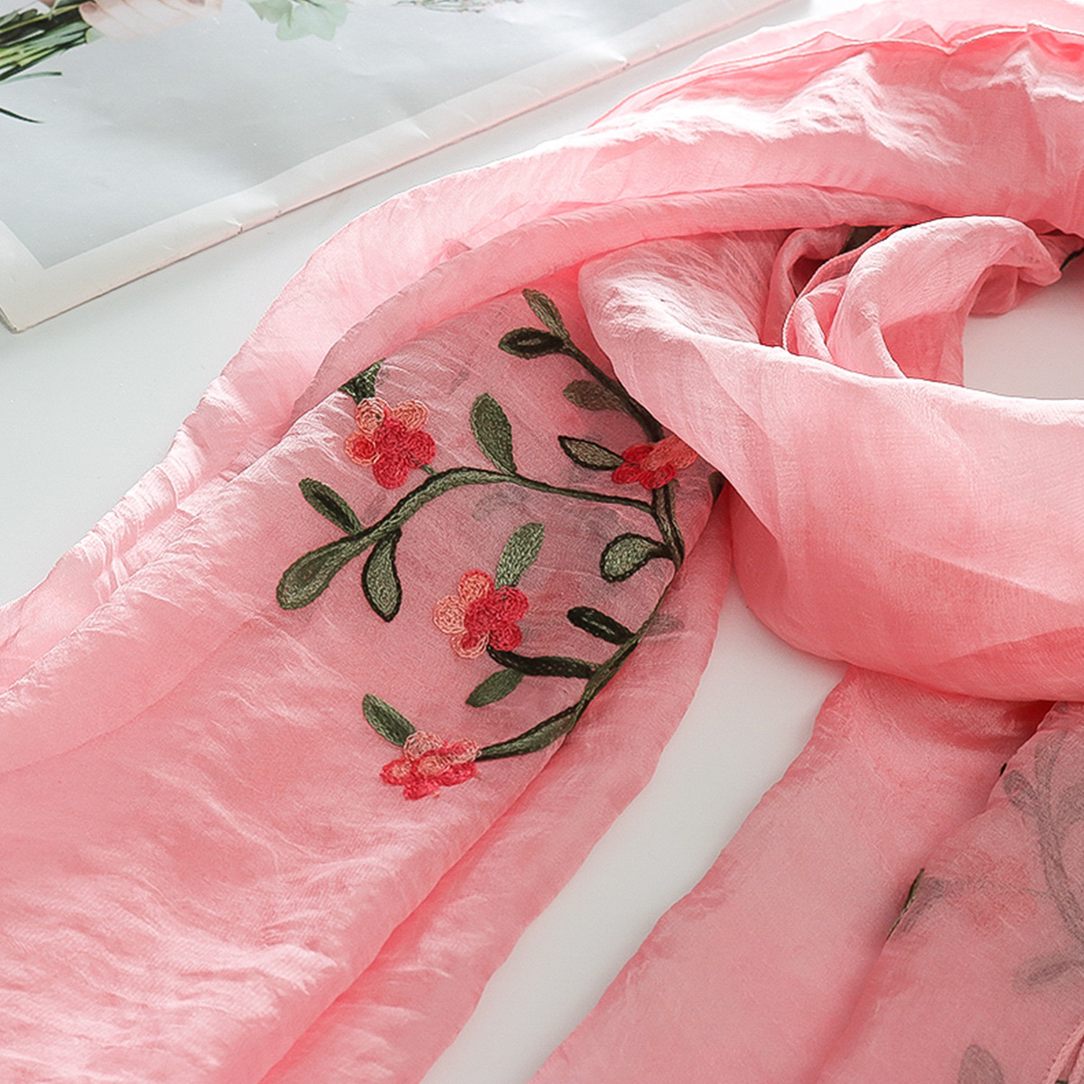One Piece Dropshipping New Exclusive for Cross-Border American Country Style Embroidered Shawl Scarf Must Be Sun-Proof Scarf for Taking Photos outside