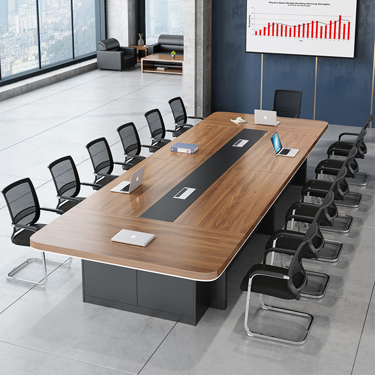 大型会议桌长桌简约现代长方形圆角洽谈桌培训桌子会议室桌椅组合