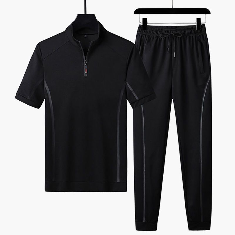 运动套装男士夏季跑步服健身房短袖长裤两件套夏天休闲运动服薄款