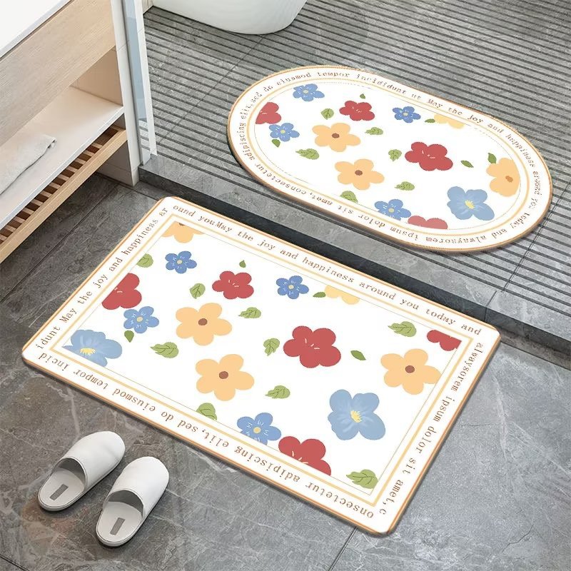 Sweet Flowers Diatom Ooze Carpet Absorbent Floor Mat Bathroom Easy-to-Dry Floor Mat Bathroom Hand Washable Non-Slip Mat Door Mat