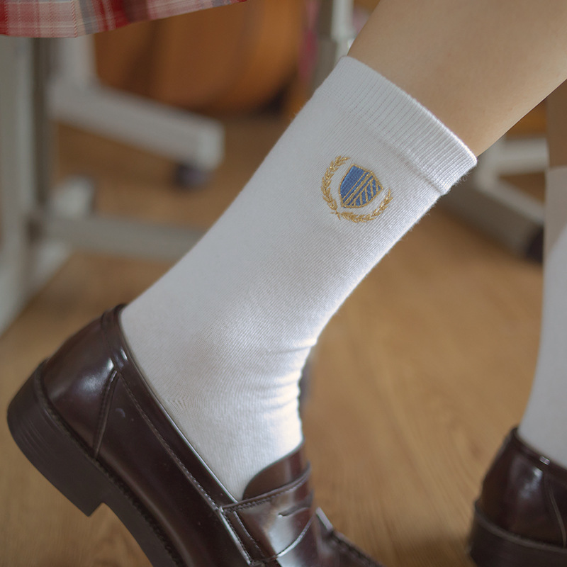 袜子女jk制服袜白色中筒袜春夏季日系学院风棉刺绣徽章校供感短袜