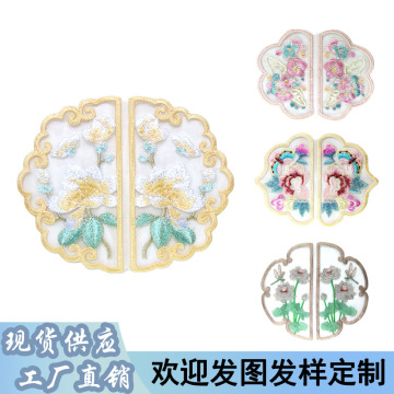 高品质国风刺绣布贴对开花朵布贴diy 衣服装饰时尚绣花破洞补丁贴